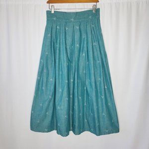 Vintage '80 Perry Ellis Levii Strauss pleated Skirt size 12 green